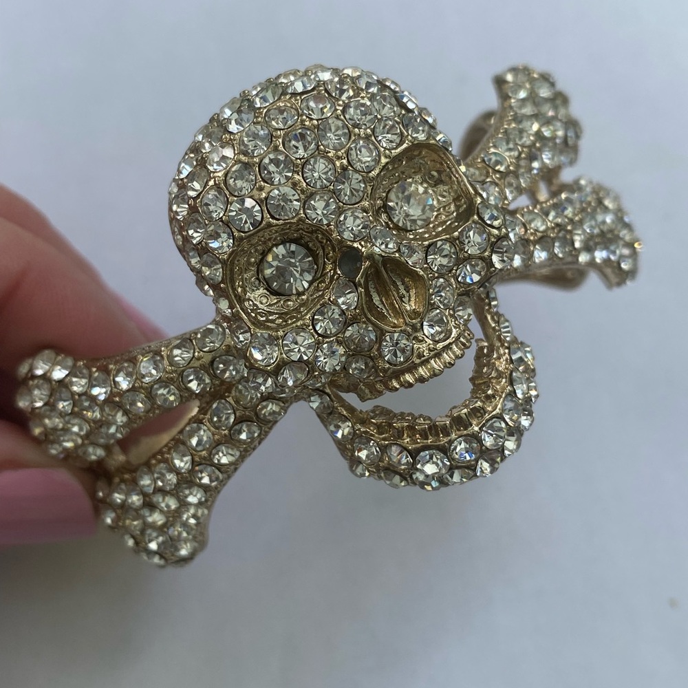 Skull crystal bone rock couture bracelet skeleton statement bangle